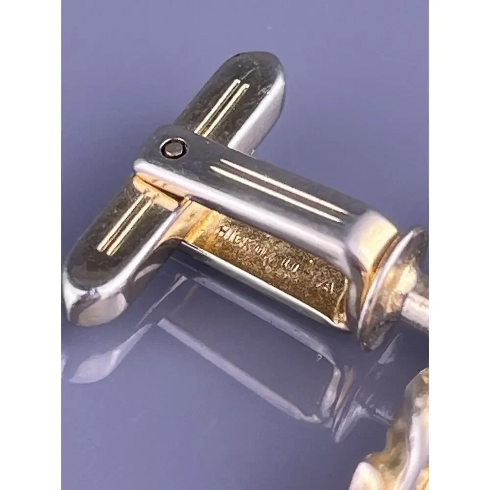 Interlocking Chain Cufflinks Gold Tone Curb Cuban Flat Style Hickok Vintage